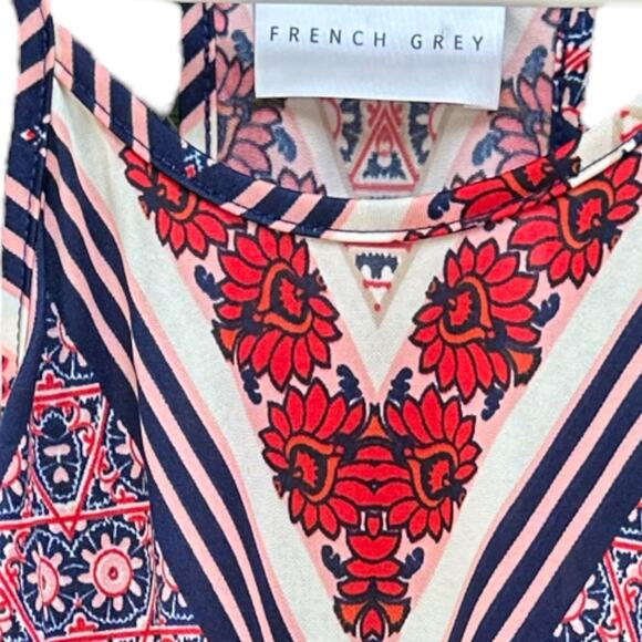 NWOT Anthropologie French Gray Mini Dress Orange Blue Floral Size Small - Picture 2 of 5